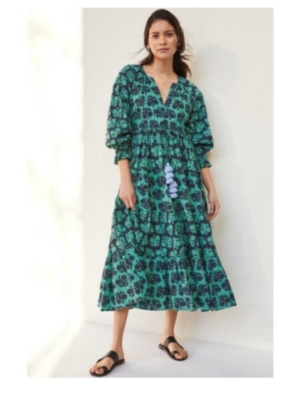 ANTHROPOLOGIE OMIKA RIVIERA EMERAL TRAPEZE SWING TIERED MAXI Dress Small